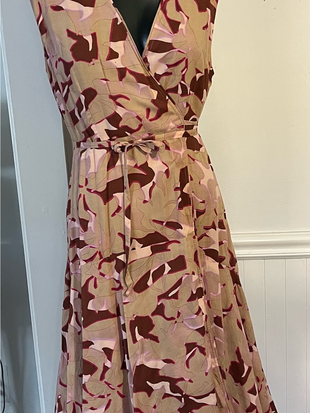 Roller Rabbit Pink & Brown Sleeveless Midi Wrap Dress